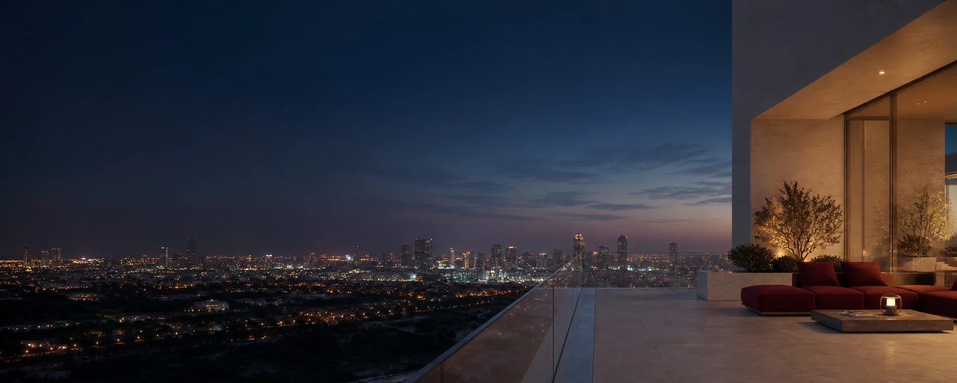 city skyline at blue hour